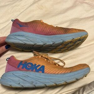 Hoka One One Orange and Blue Athletic Shoes